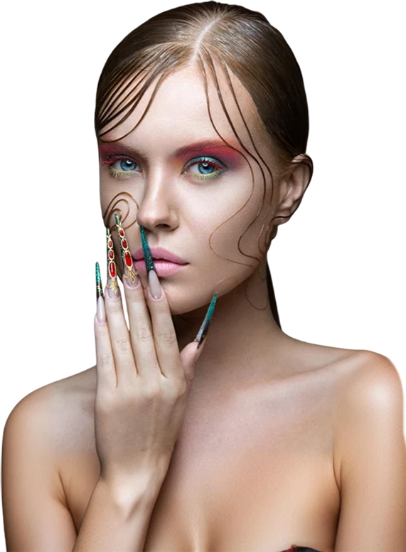 Naked Woman With Colorful Nails and Eyeliner